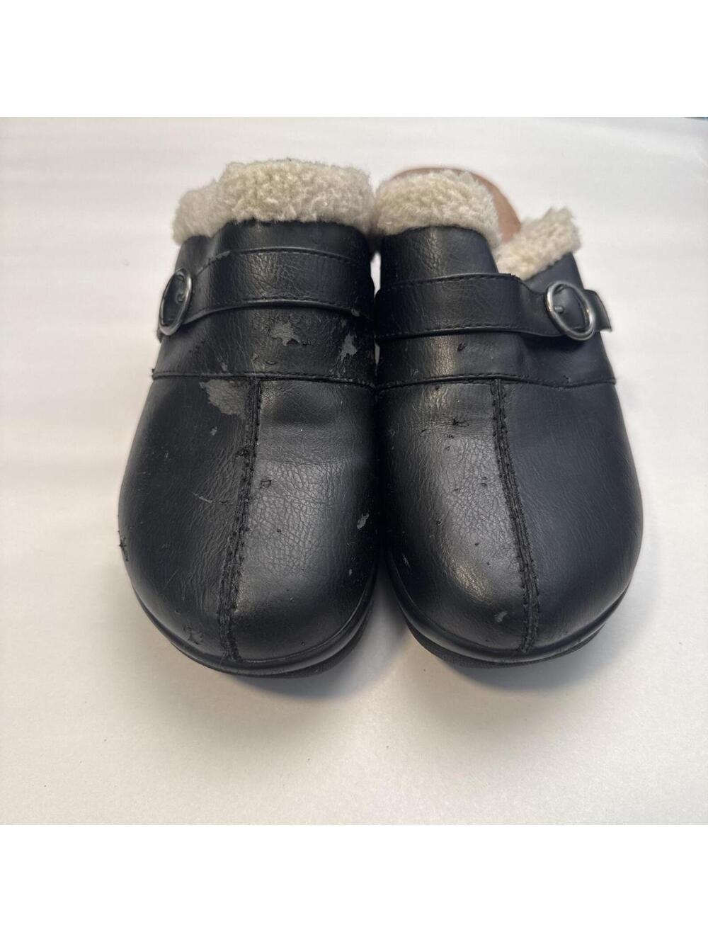 Vintage Y2K Rialto Black Faux Fur Lined‎ Clogs Mules Wedges US 8.5 - Picture 7 of 8